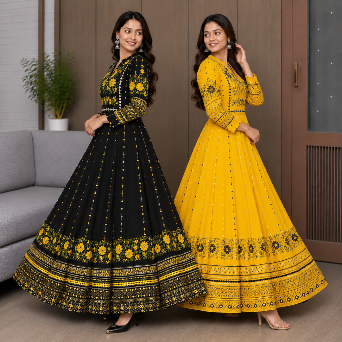 2 Pack Bohemian Ethnic Print Maxi Dress with Flowing Hem | B-13
