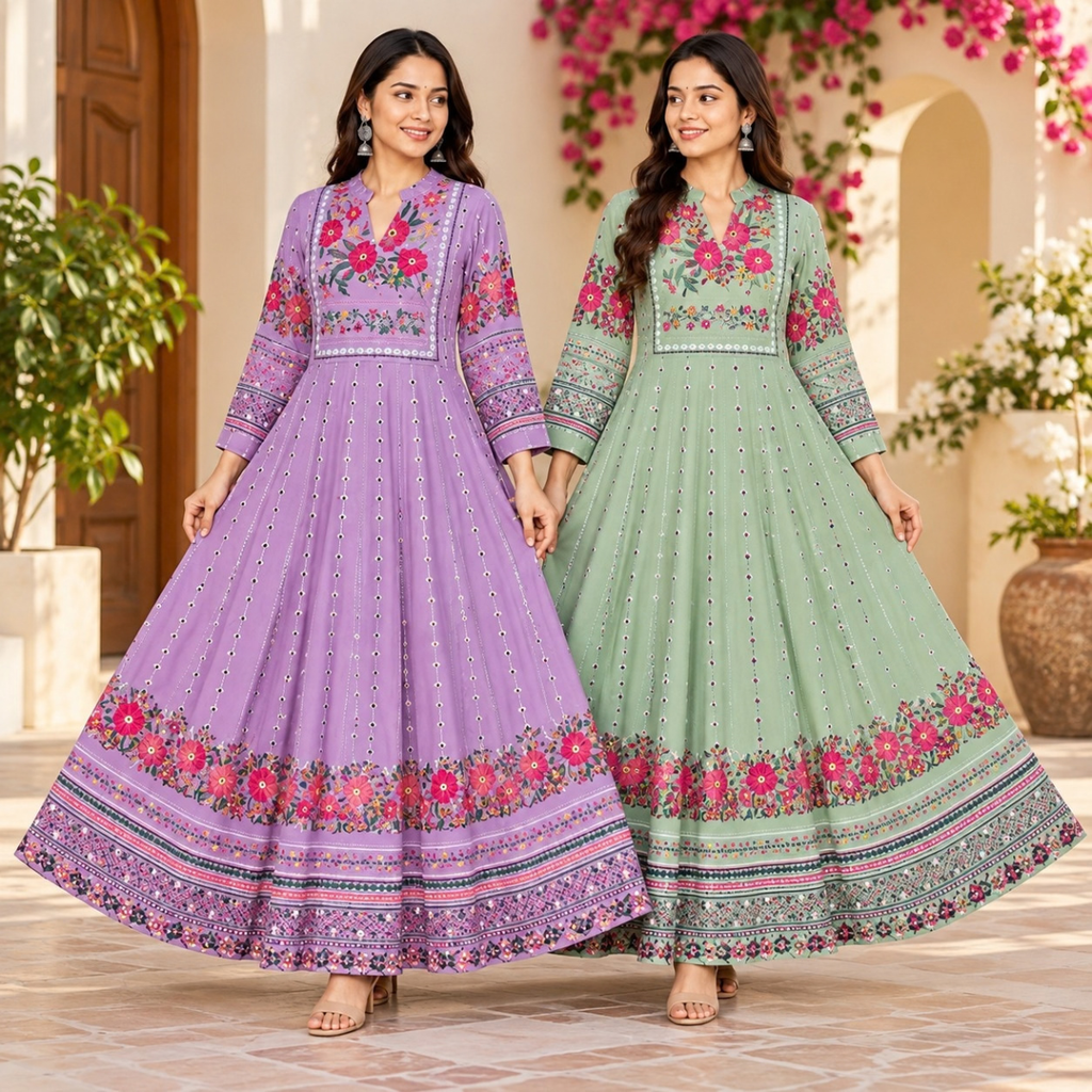 2 Pack Bohemian Ethnic Print Maxi Dress with Flowing Hem | B-19