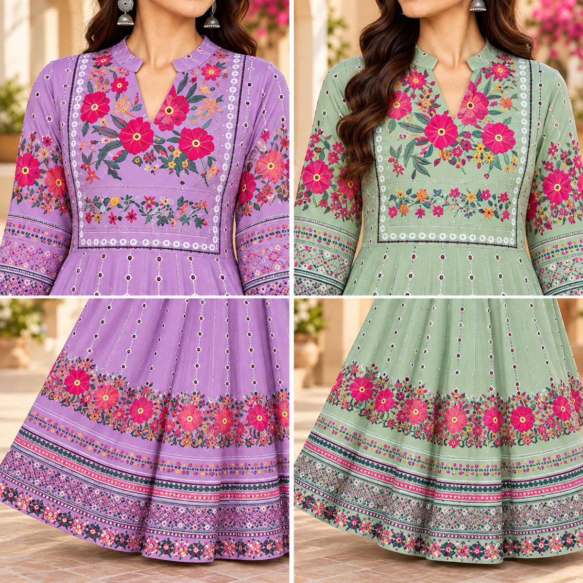 2 Pack Bohemian Ethnic Print Maxi Dress with Flowing Hem | B-19