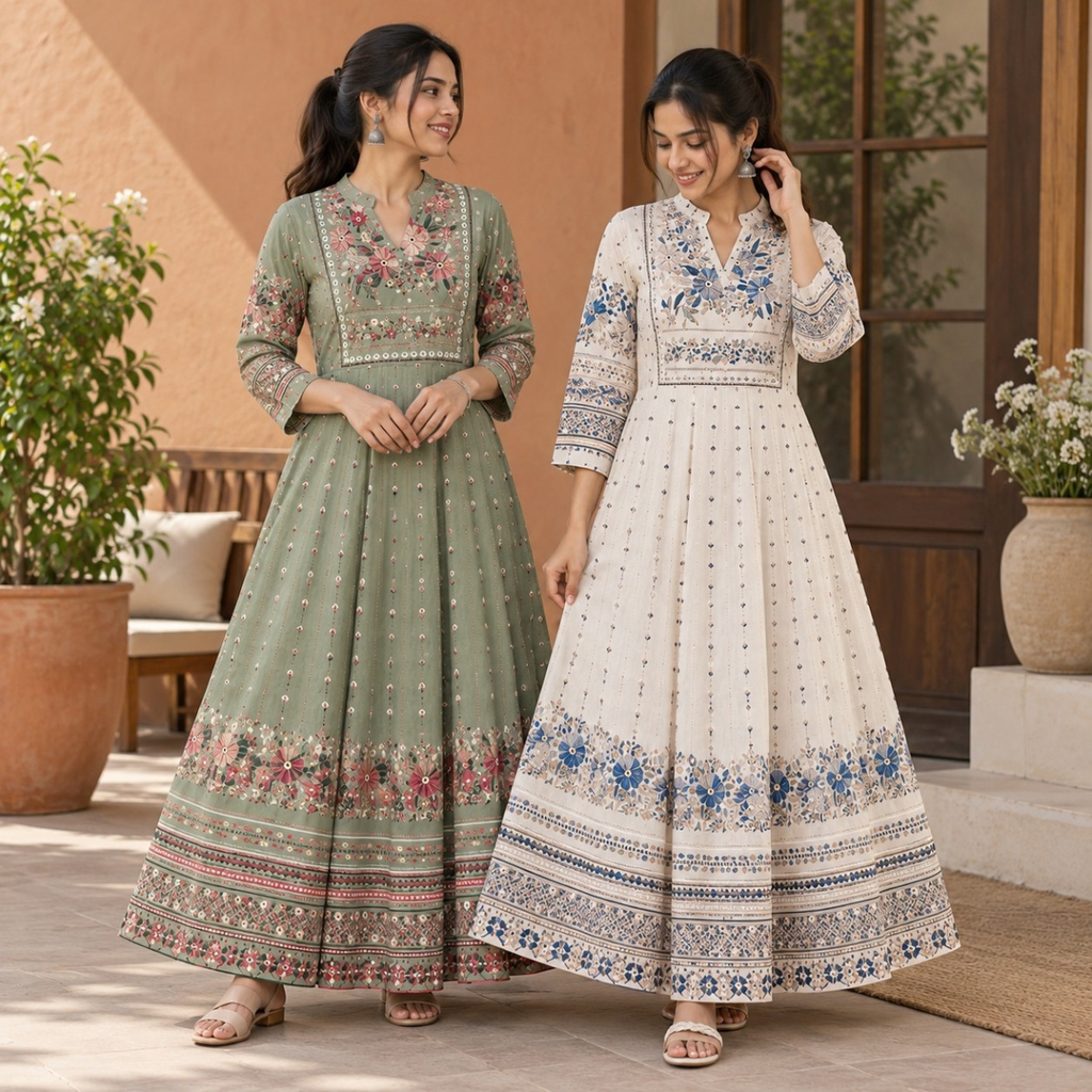 2 Pack Bohemian Ethnic Print Maxi Dress with Flowing Hem | B-20