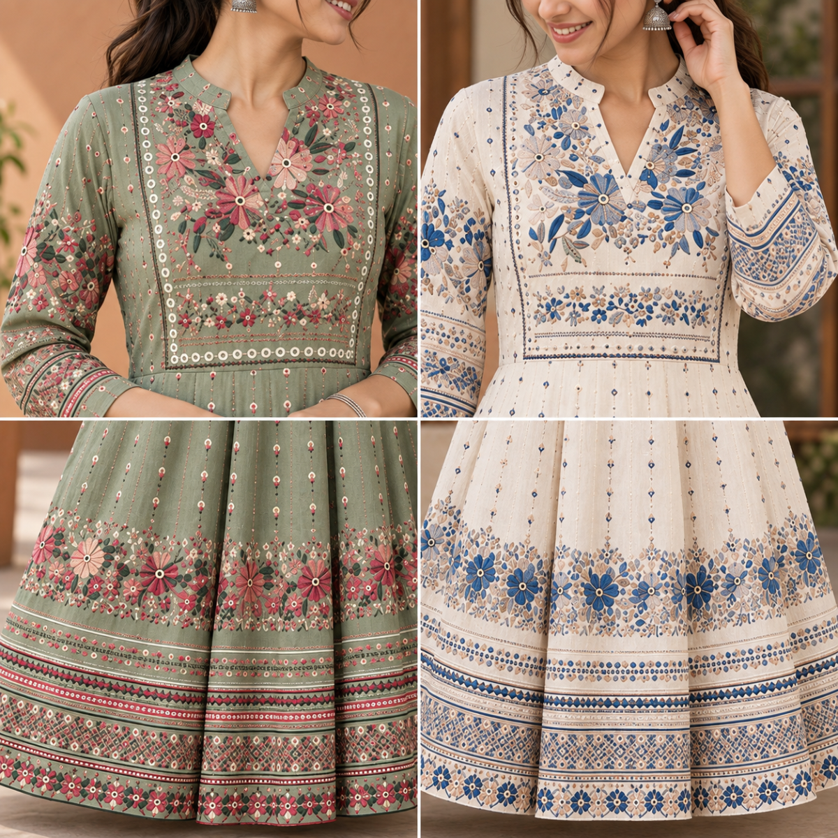 2 Pack Bohemian Ethnic Print Maxi Dress with Flowing Hem | B-20