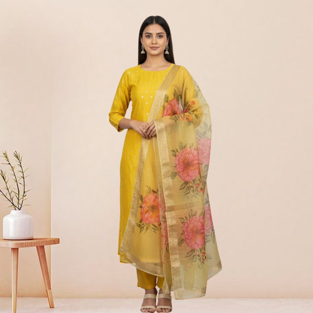 Women's Pack of 3 Pure Cotton Kurtis with Pant & Dupatta|C-09