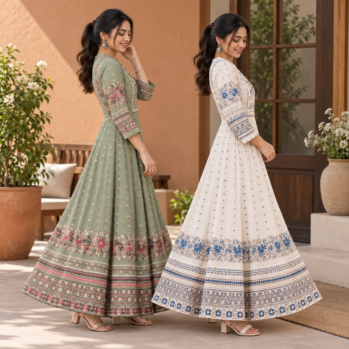 2 Pack Bohemian Ethnic Print Maxi Dress with Flowing Hem | B-20