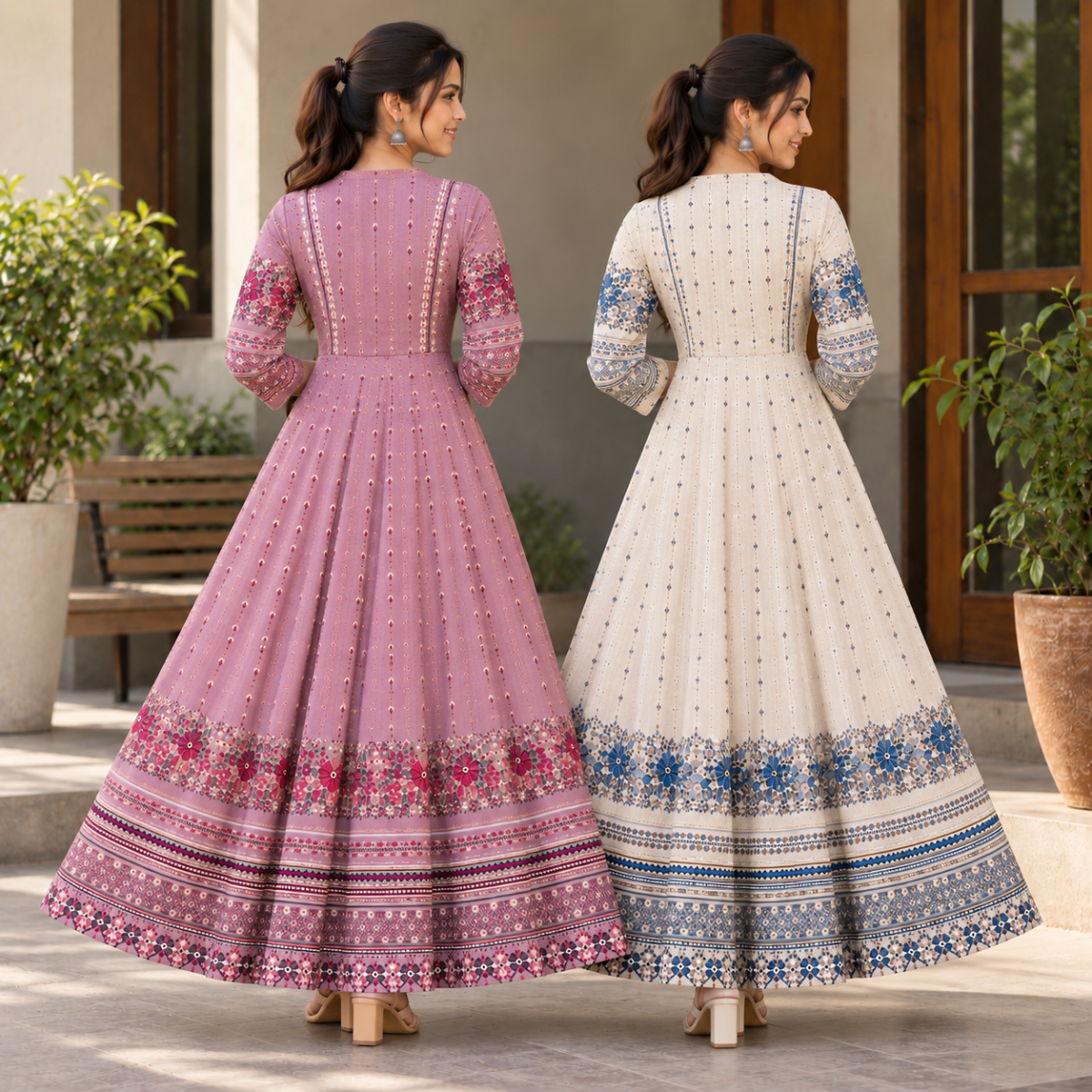 2 Pack Bohemian Ethnic Print Maxi Dress with Flowing Hem | B-22
