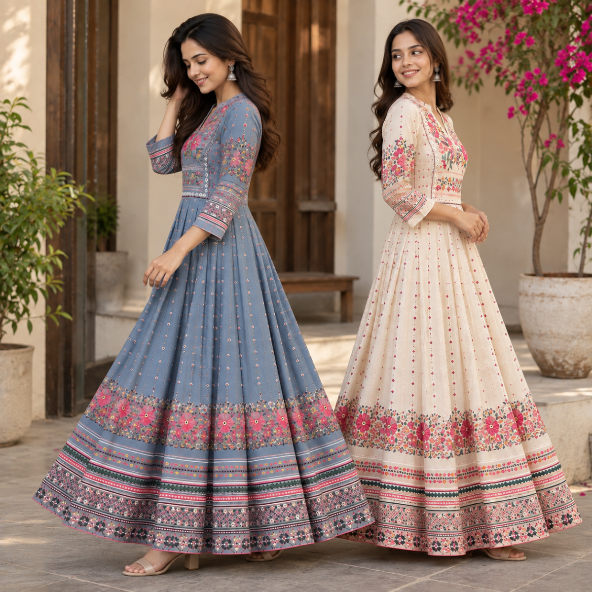 2 Pack Bohemian Ethnic Print Maxi Dress with Flowing Hem | B-16