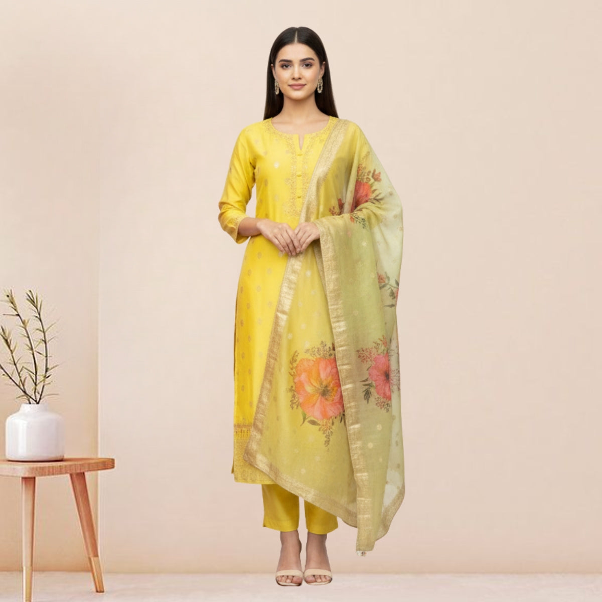 Women's Pack of 3 Pure Cotton Kurtis with Pant & Dupatta |C-02