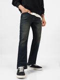 Men's Dark Blue Washed Bootcut Jeans Stretchable