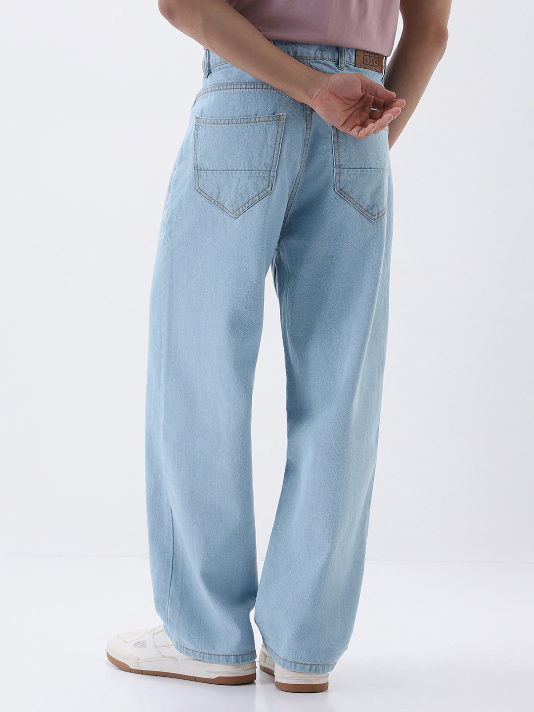 Men's Ice Blue Loose Fit Washed Jeans Non-Stretchable