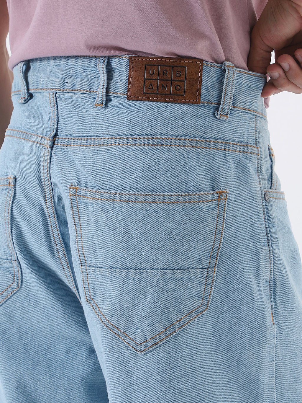 Men's Ice Blue Loose Fit Washed Jeans Non-Stretchable