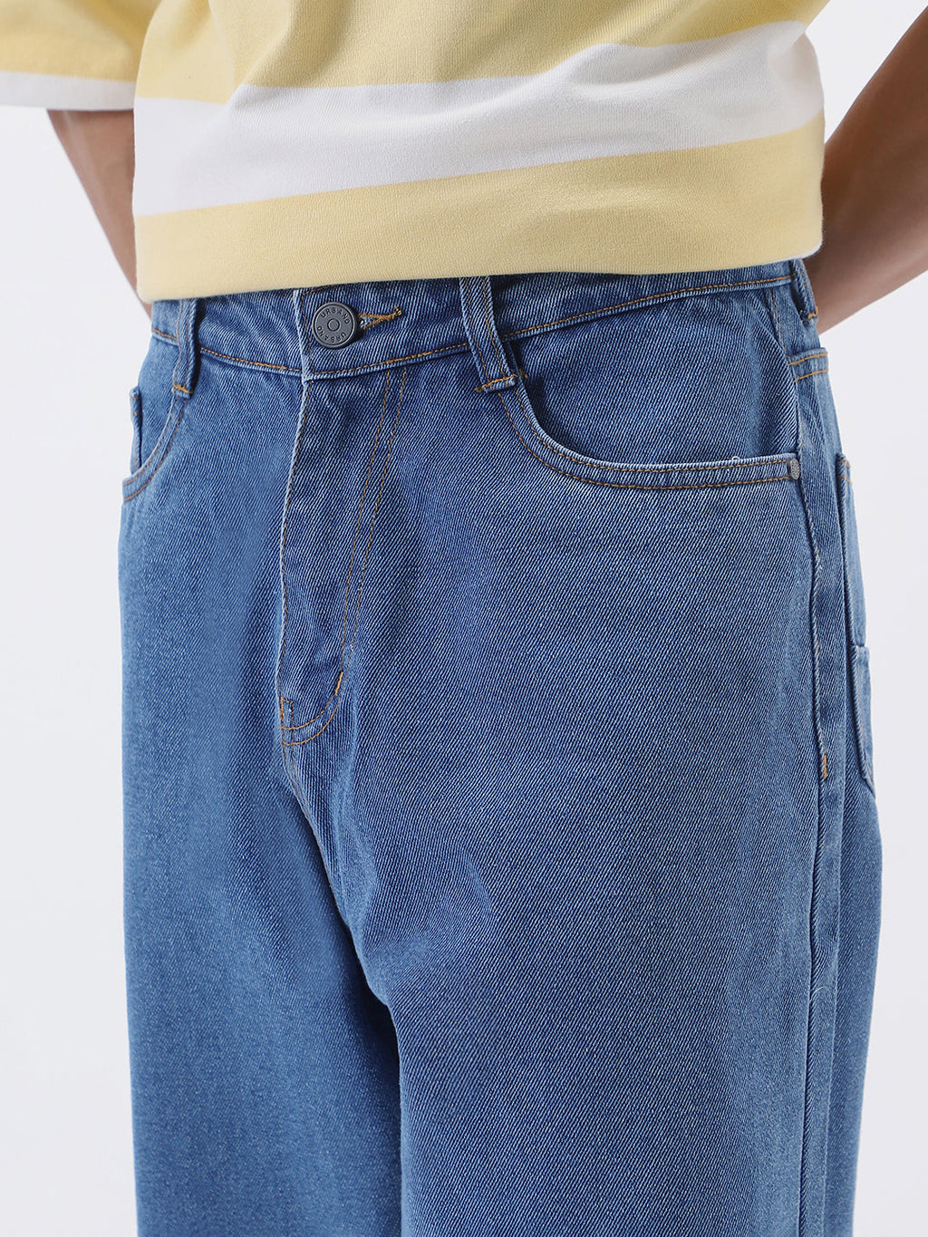 Men's Light Blue Loose Fit Washed Jeans Non-Stretchable