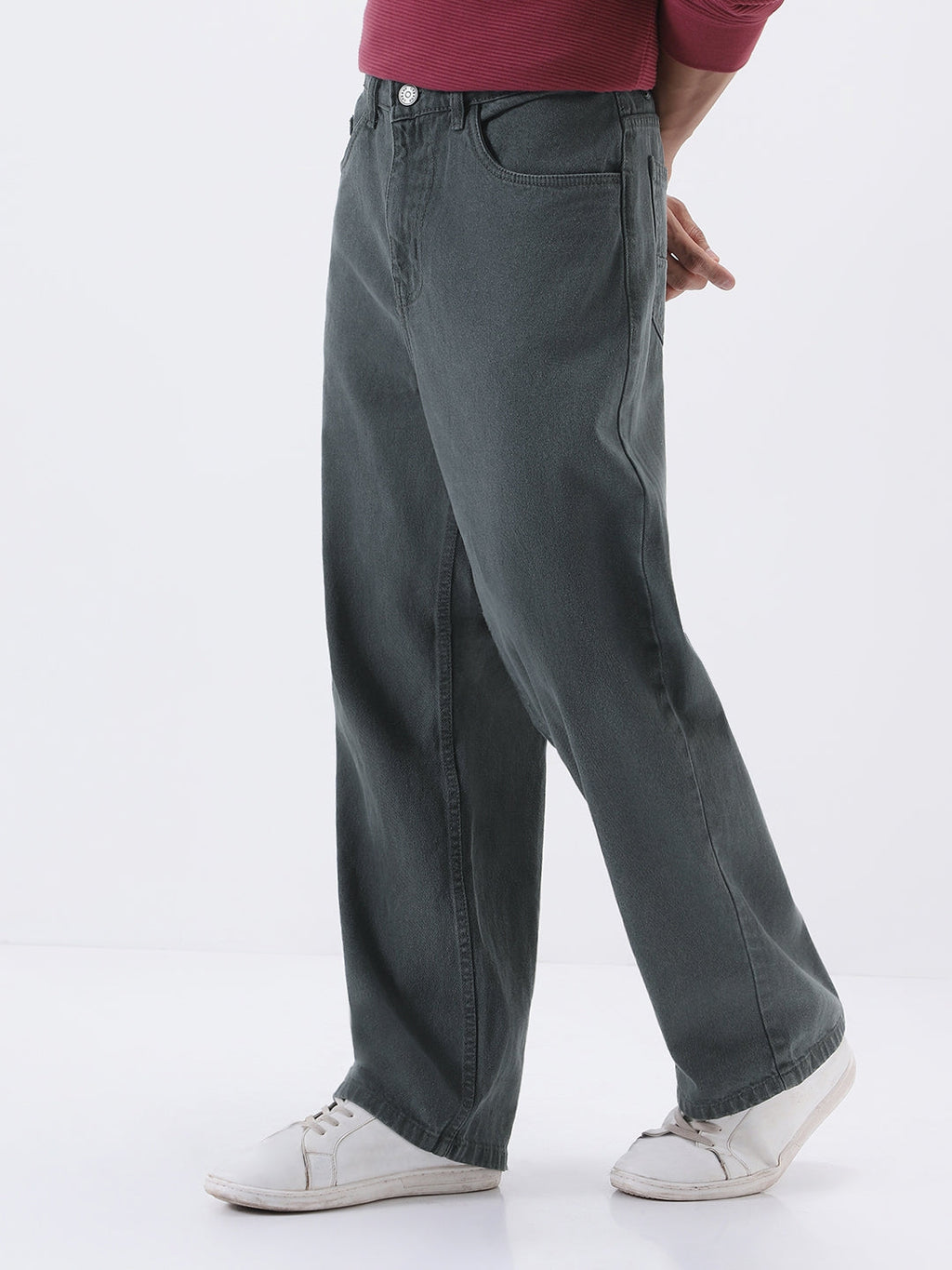 Men's Grey Loose Fit Washed Jeans Non-Stretchable