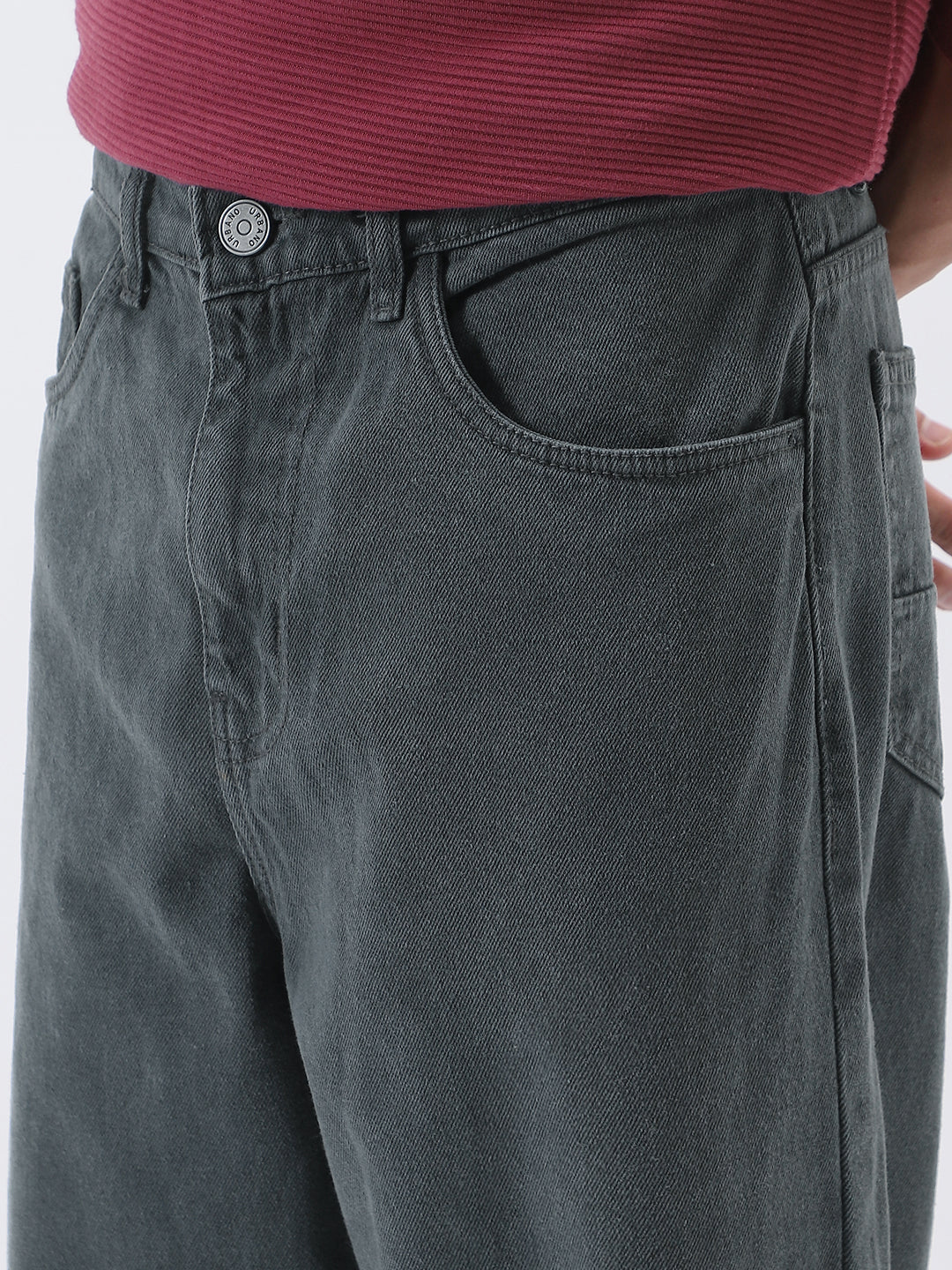 Men's Grey Loose Fit Washed Jeans Non-Stretchable