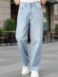 Men's Ice Blue Loose Baggy Fit Washed Jeans Non-Stretchable