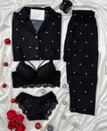 Red Love Night Suit & Bra Penty Set Combo for Women's
