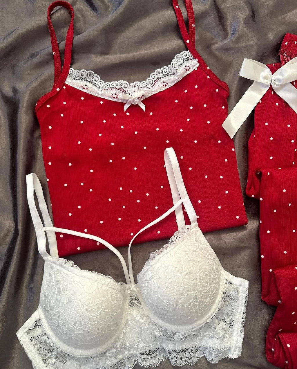 Red Lovely Night Suit & Bra Penty Set Combo for Women's