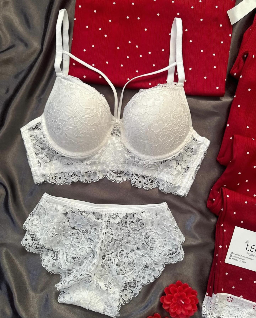 Red Lovely Night Suit & Bra Penty Set Combo for Women's
